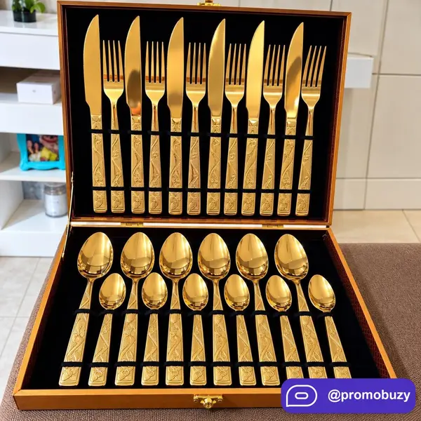 Kit Faqueiro Dourado 24pçs + Maleta Sem Estampa